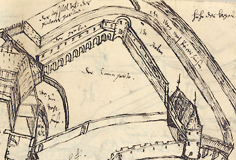 Zeichnung des Landgrafen Moritz mit Darstellung des Grabens und der Ringmauer (1624, Universitätsbibliothek Kassel, 2° Ms. Hass. 107, 281, recto).